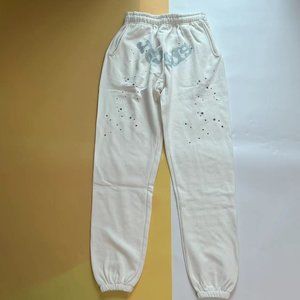 Sp5der Worldwide Classic Grey-Blue Logo Drawstring Track Pants - White